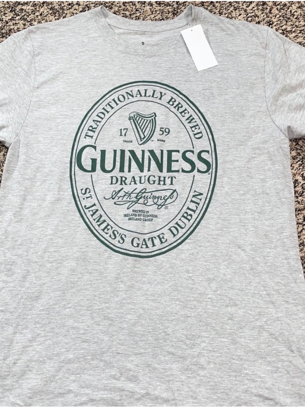 Guinness Light Gray Tee with Green Logo Oval Emblem - Small